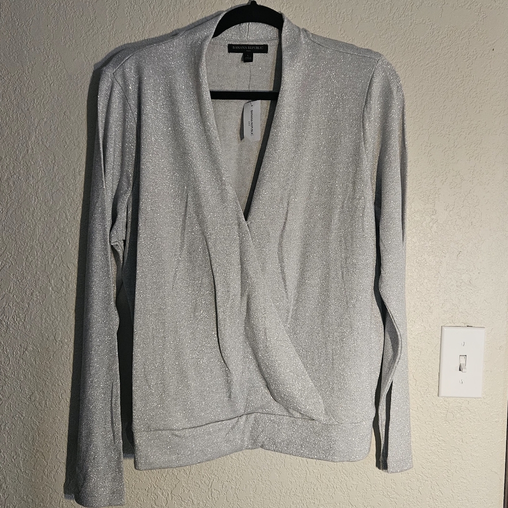 Banana Republic Shimmery Silver wrap blouse